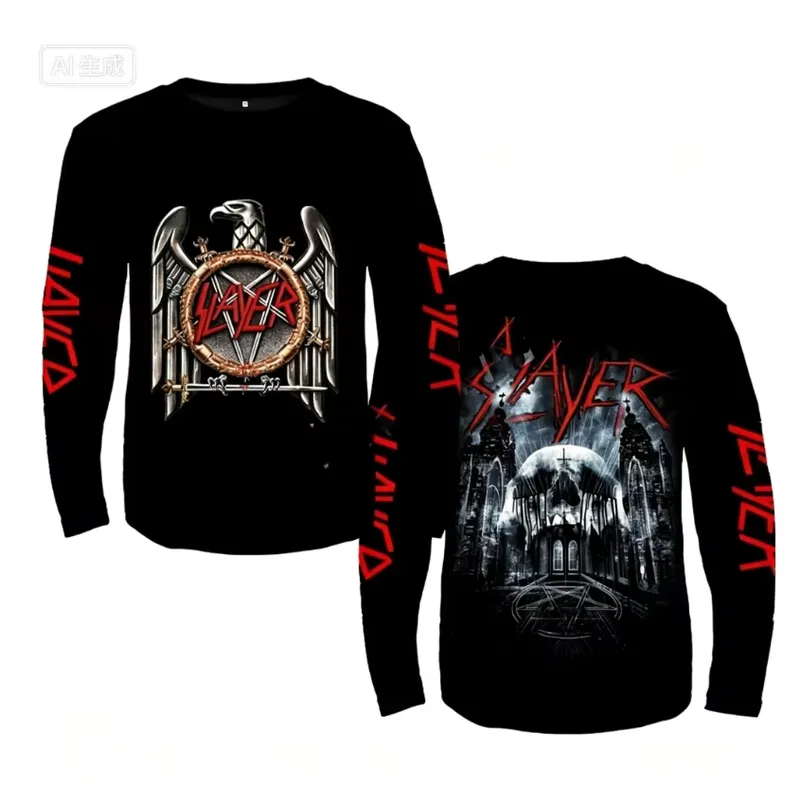 Mens Fashion Clothes - 3D Langarm Rock Slayer Band T-Shirt