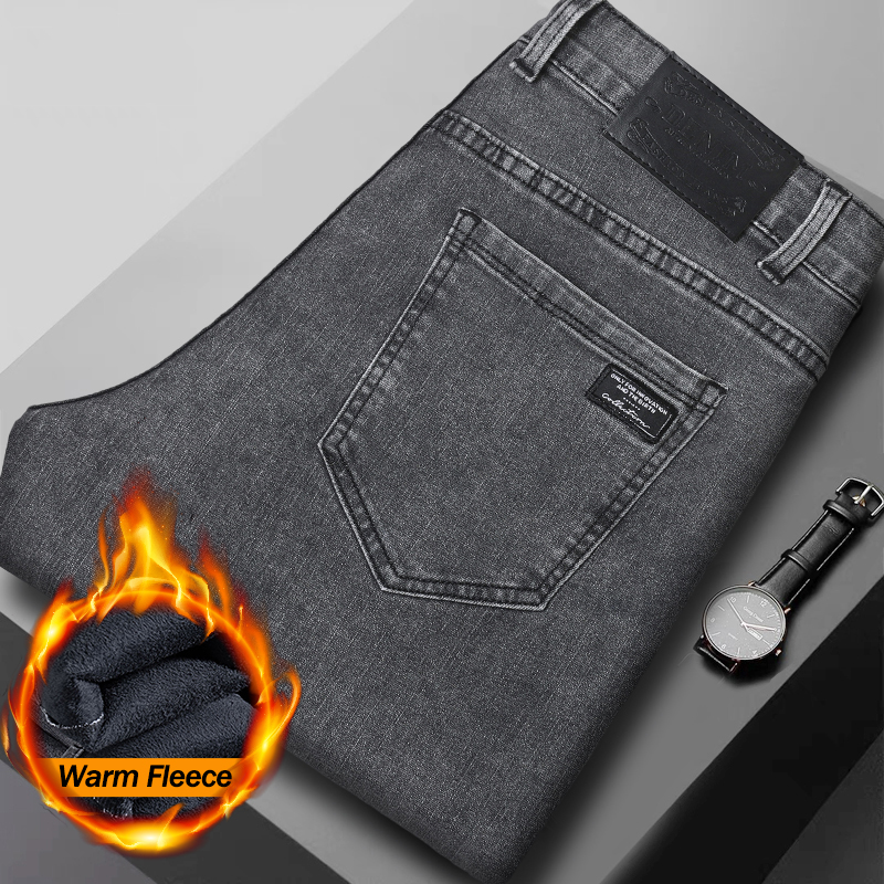 Men'S Fashion Grey Jeans - Herren Winter Fleece Warme Schwarze Graue