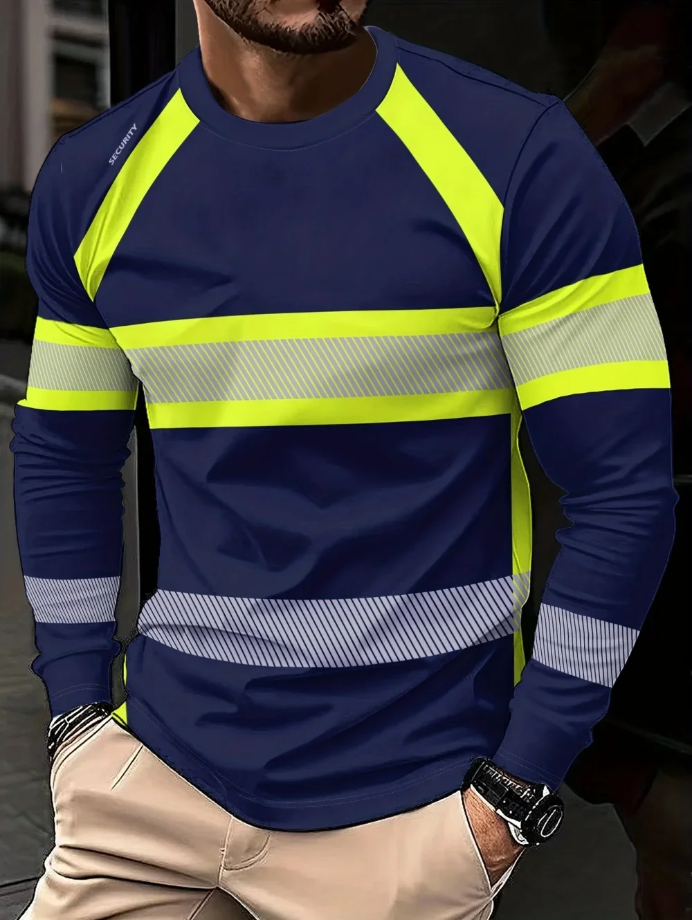 Mens Fashion Summer - Neues Herren-T-Shirt mit Streifenmuster, Sicherheitsarbeitskleidung, langärmelig,