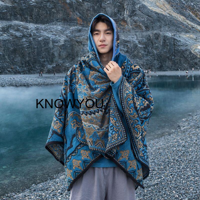 Men'S Fashion With Hat - Herren Dicker Outdoor-Reise-Umhang mit Kapuze Warme