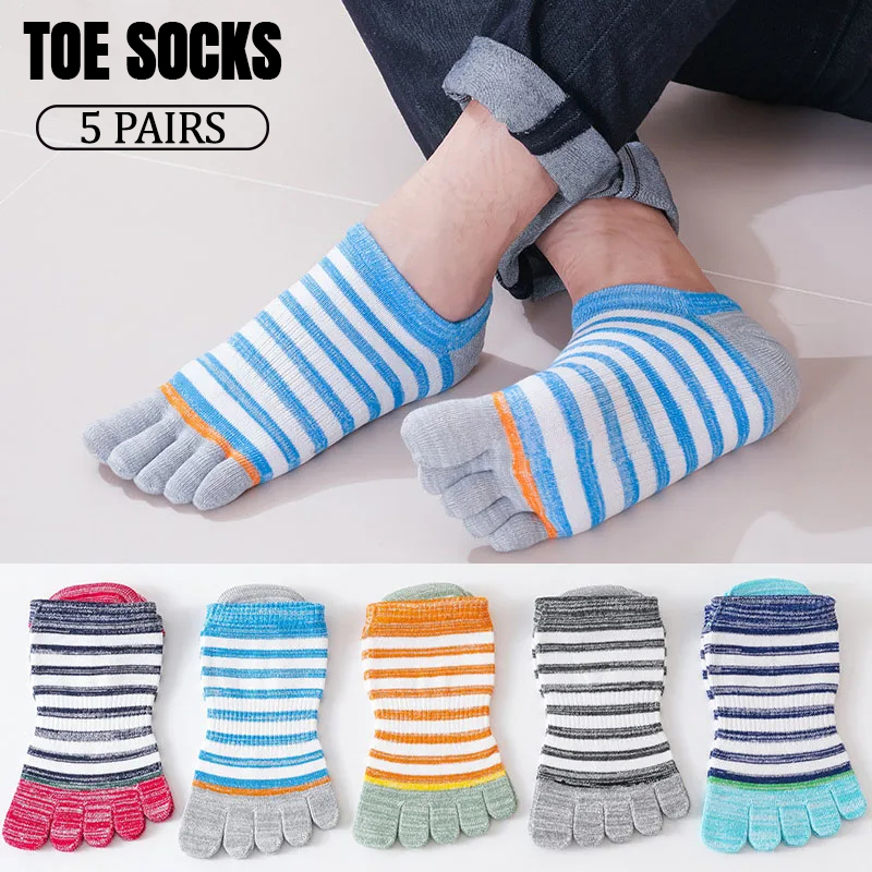 Socks Ankle Men - 5 Paar Sommer-Herren-Zehensocken aus gekämmter Baumwolle,