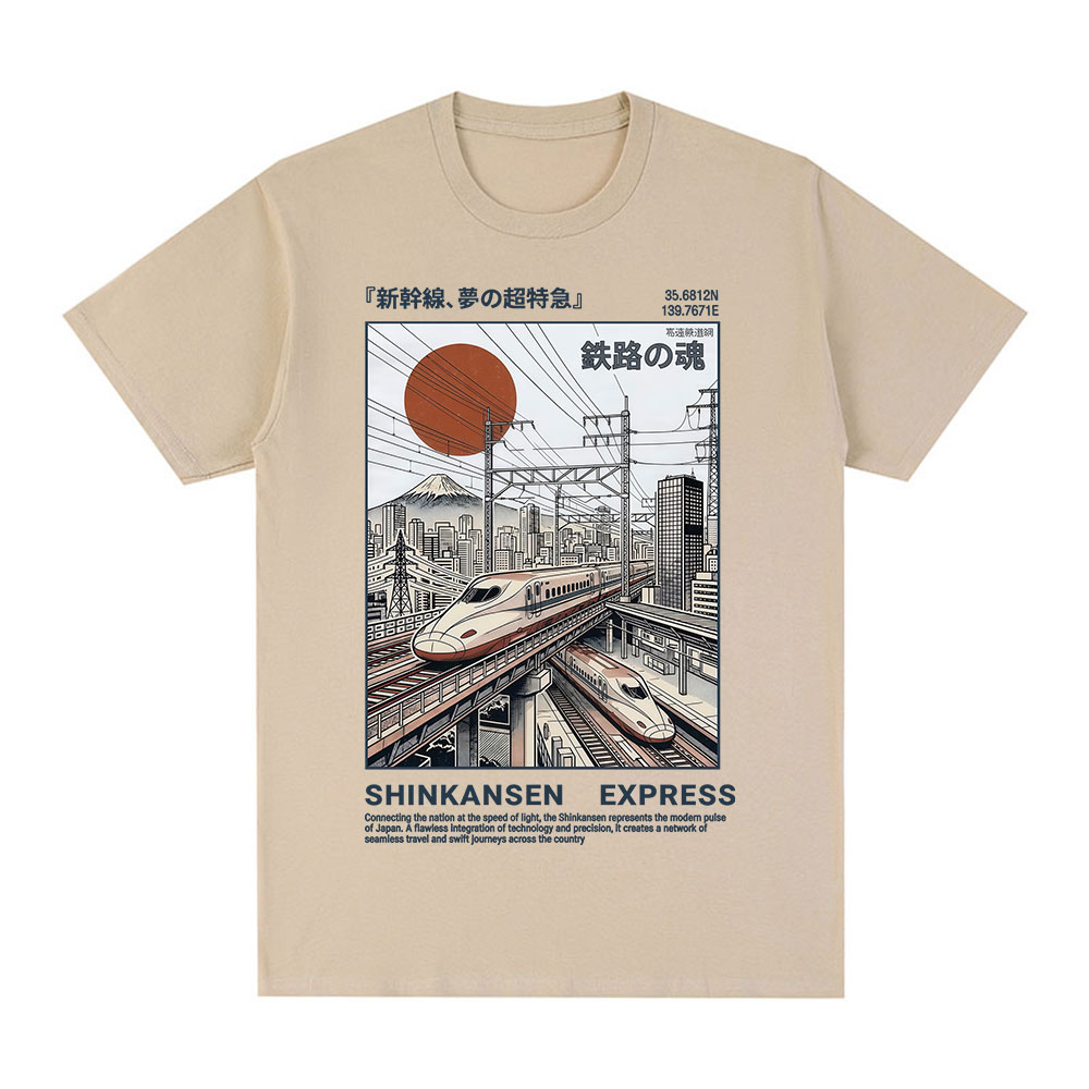 Poster Men Fashion - Shinkansen Express Zug Illustrations-T-Shirt im Retro-japanischen